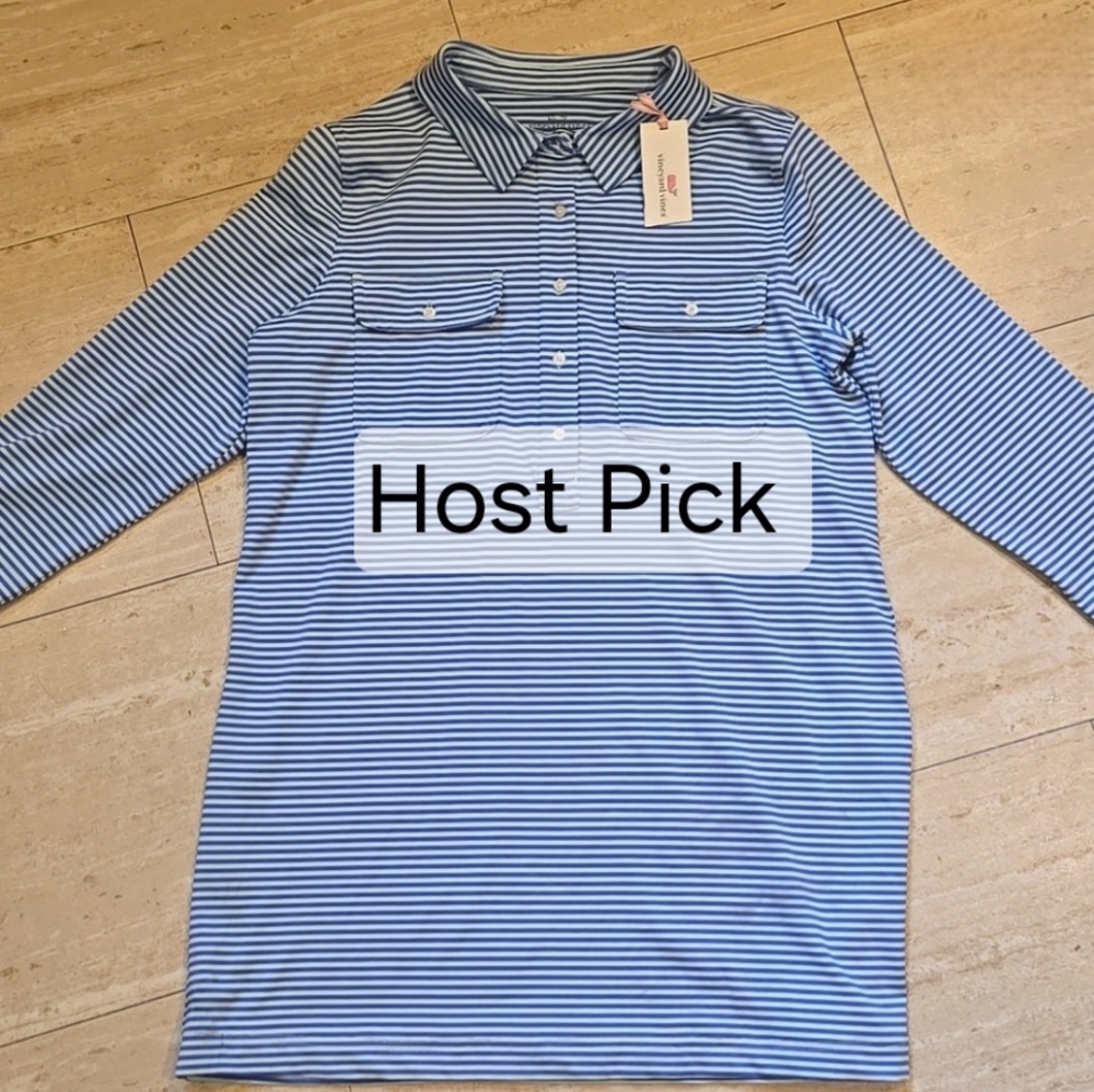 New Vineyard Vines UPF Striped Crystal Blue Margo Shirt Dress
